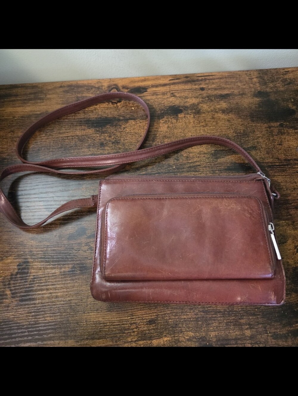 Vintage Hobo International Leather Crossbody Organizer Oxblood DIY